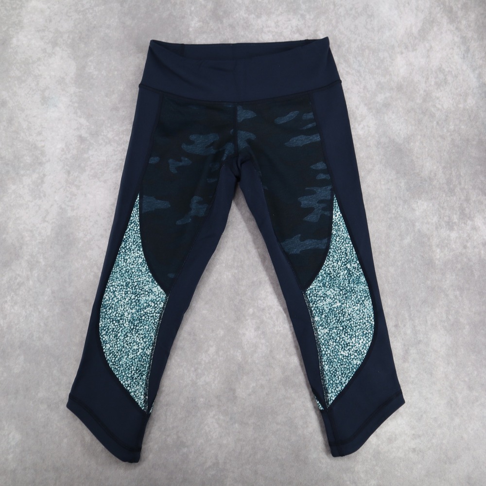 Lululemon Wunder Under Crop Leggings Size 6 Blue Camo Colorblock Yoga Pants